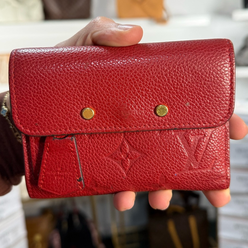 LV Red Leather Compact Wallet
